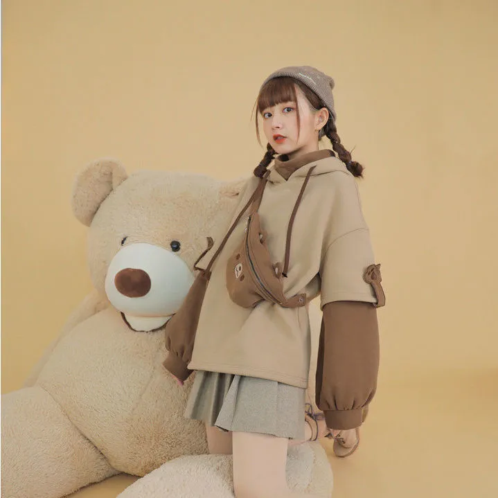 ハラジュク美的ベアアニメパーカー女性韓国カワイイクルネック長袖特大のストリートウェアkpop y2k冬服