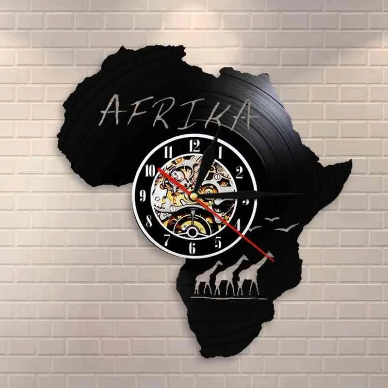 Afrique animaux faune Nature girafe vinyle horloge murale Art pépinière décoration murale suspendu disque vinyle horloge cadeau Unique H1230