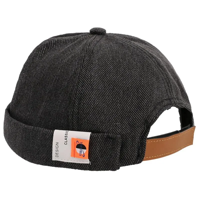Japonais sStreet unisexe hip-hop couleur unie bonnet Docker casquette roulé manchette rétro sans bride lettre étiquette marin crâne Hat2576