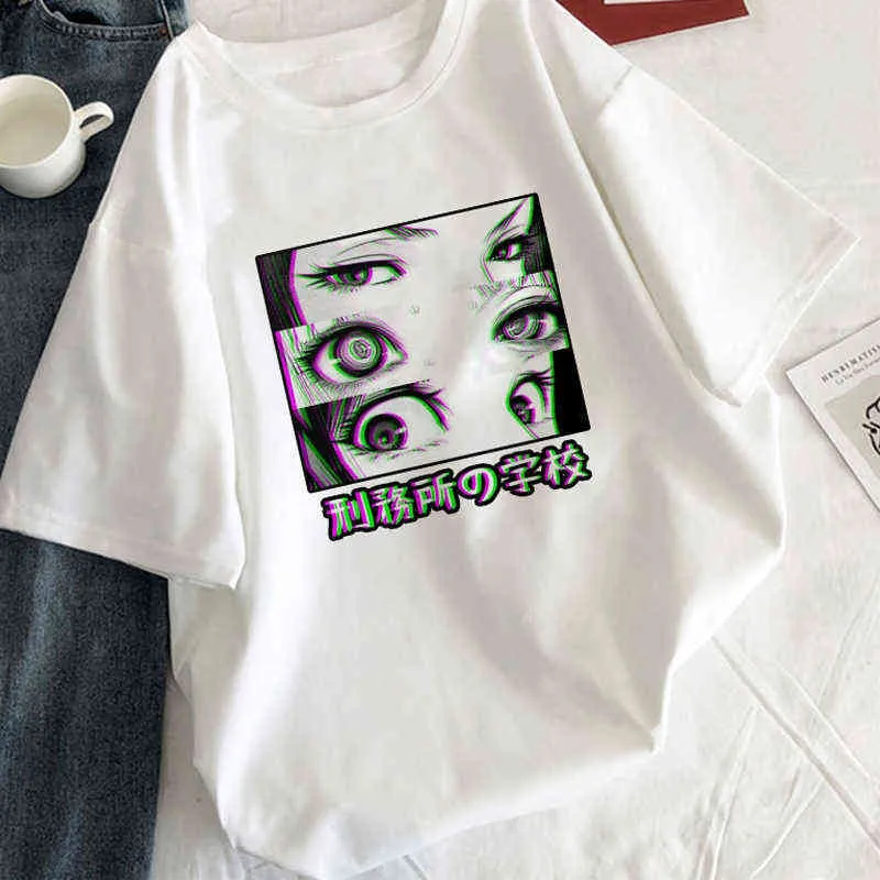 T-shirt Tearful Girl Esthétique Style Coréen T-shirt Femme Blanc Graphique Harajuku Tee Noir Manga Anime T-shirt Femmes Vêtements G220228