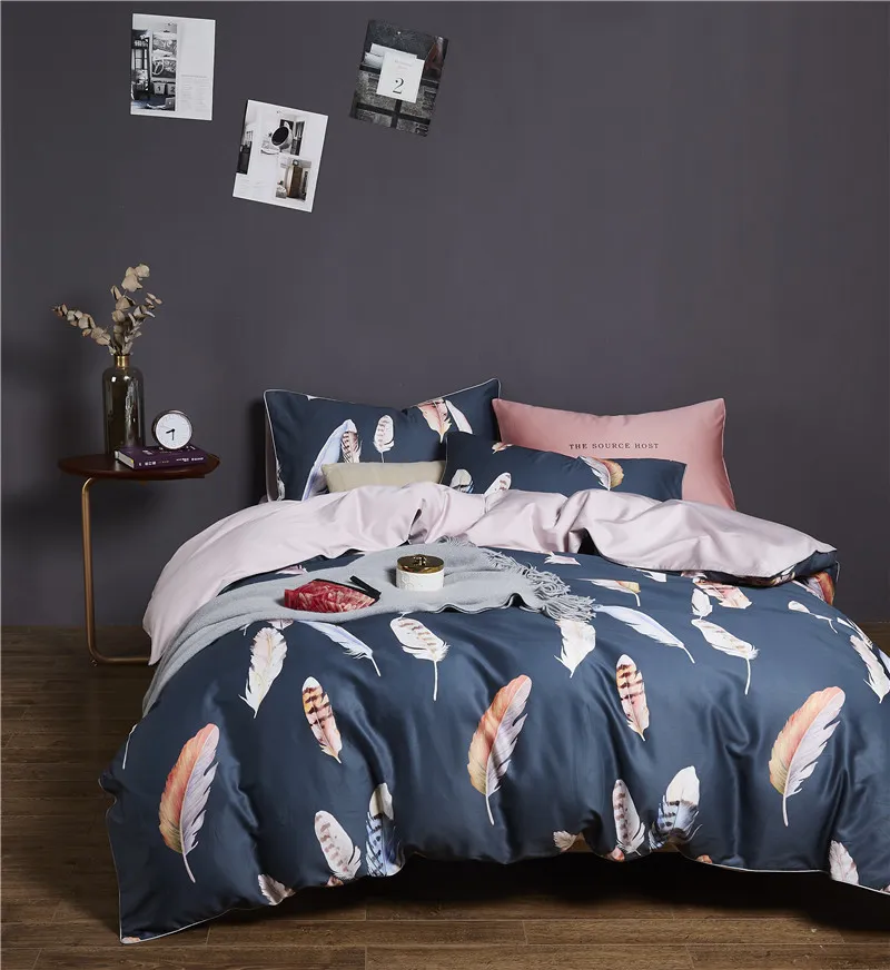 Bedding sets Luxury Egyptian Cotton Bedding Set Queen King size Bright Flamingo Leaf Duvet Cover Bed sheet set Fitted sheet 220901