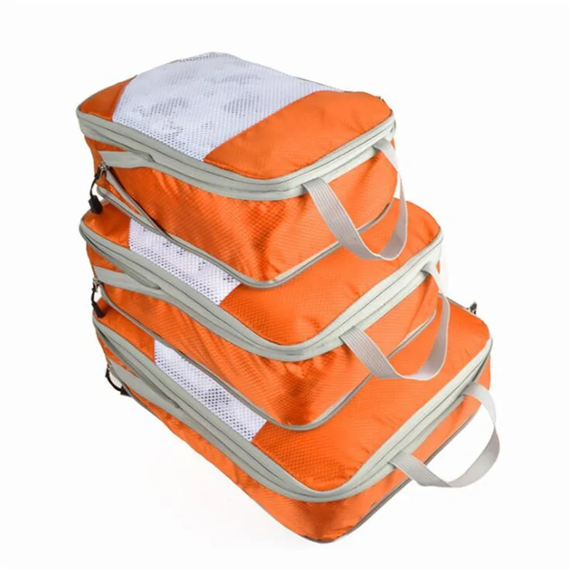 Komprimierbares Aufbewahrungstaschen-Set, dreiteiliger Kompressionsverpackungswürfel, Reisegepäck-Organizer, faltbarer Reisetaschen-Organizer T200710