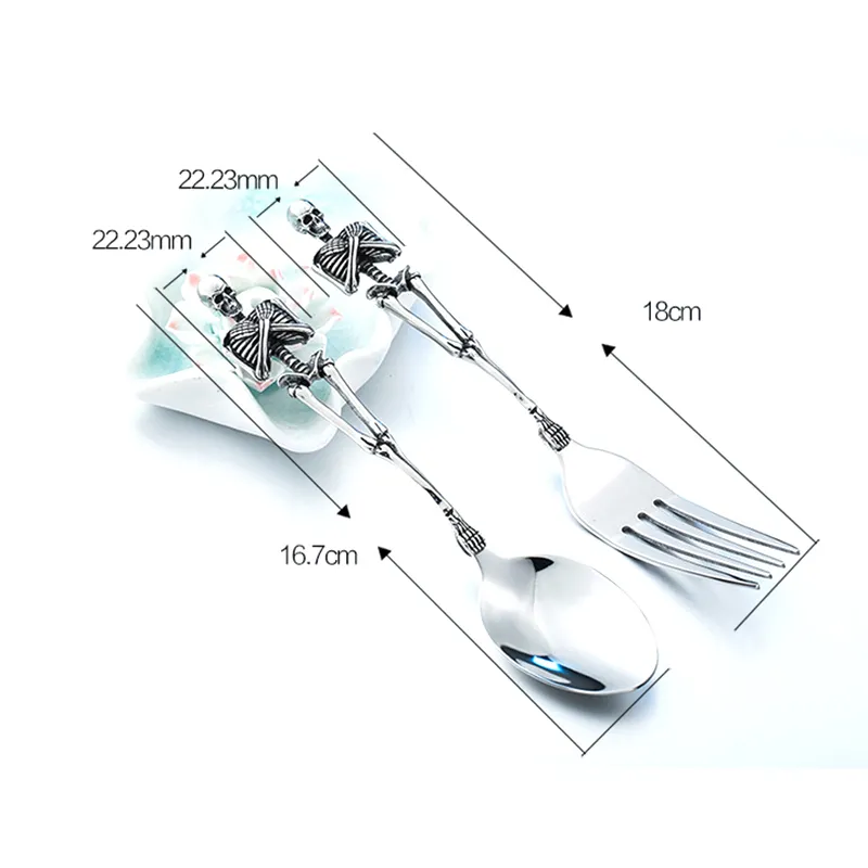 التيتانيوم فولاذ الهيكل العظمي جمجمة شوكة ملعقة المائدة الأدوات الطاولة عشاء عشاء أدوات أدوات المائدة مجموعة أدوات المائدة المعدنية هدايا الحفلات الهالوين T2250H