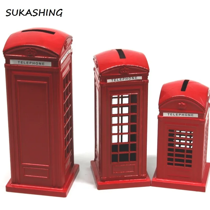 London Telephone Booth Red Druckguss Spardose Sparschwein UK Souvenir Tolle Geschenke für Kinder Zuhause Weihnachtsdekoration 201130285y