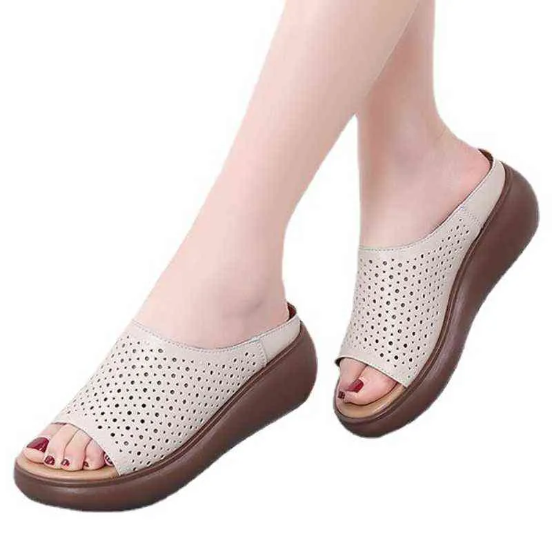 Kvinnor Wedge Sandaler Premium Ortopedic Open Toe Sandaler Tjock Botten Casual Skor Andas Mesh Lightweight Ladies Footwear G0210