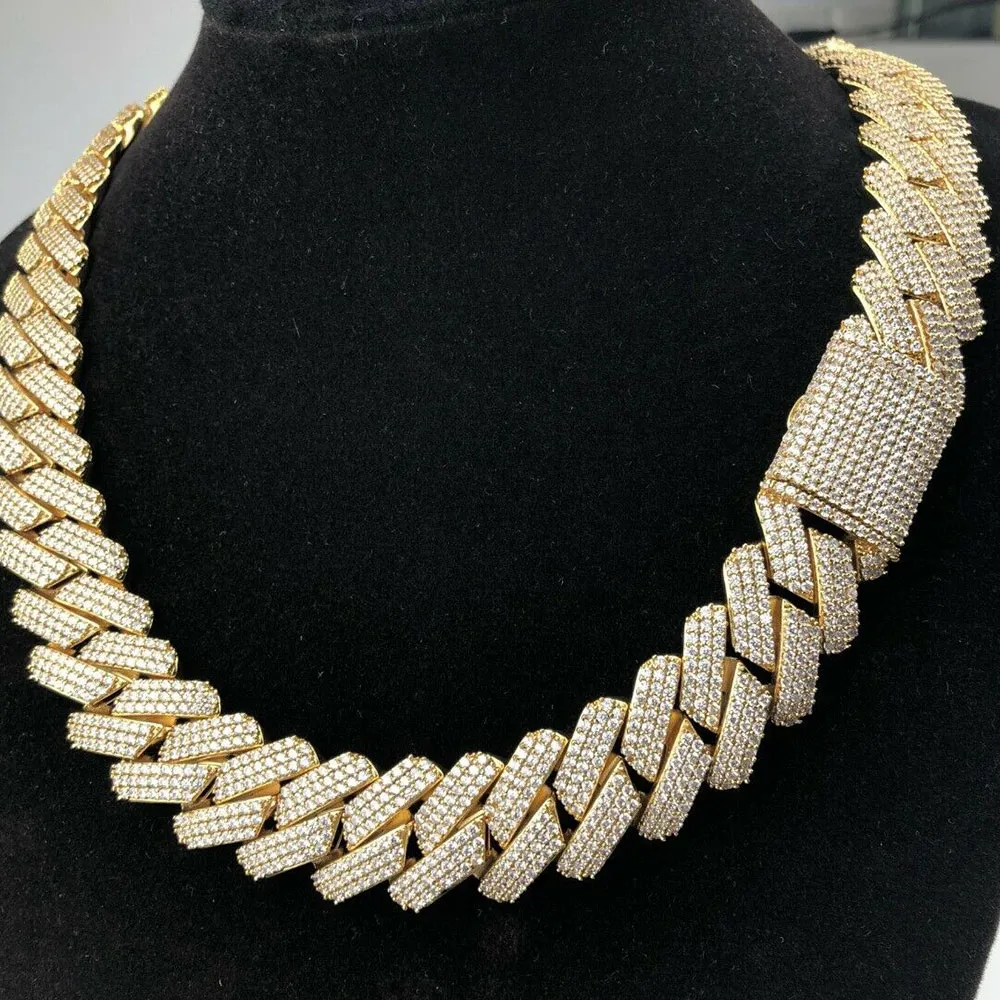 20 mm Diamond Miami Prong Cuban Link Choker Naszyjnik Bracelety 14K biały złoto lodowata lodowata biżuteria z cyrkonią 7 cali 24 cala C2265