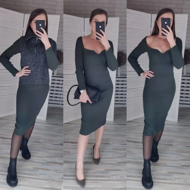 Croysier Kadınlar İçin Elbiseler Seksi Straplez Yüzlü Örgü Bodycon kış uzun kollu midi kazak kıyafetleri 220215