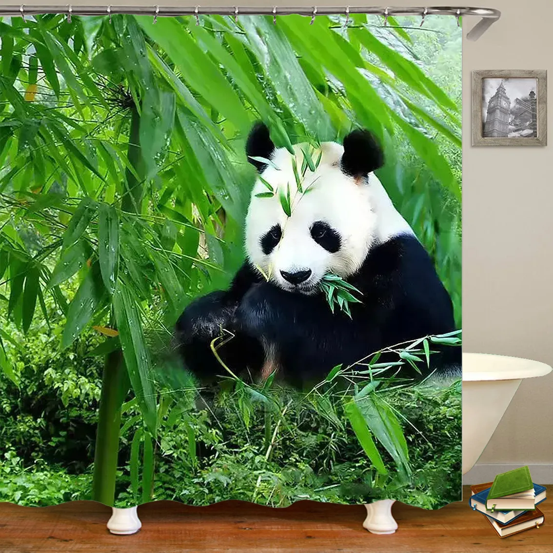 YIMING 200x180cm Badezimmer Wasserdichter Duschvorhang China 3D Panda Muster Polyester Waschbarer Vorhang mit Haken 201127