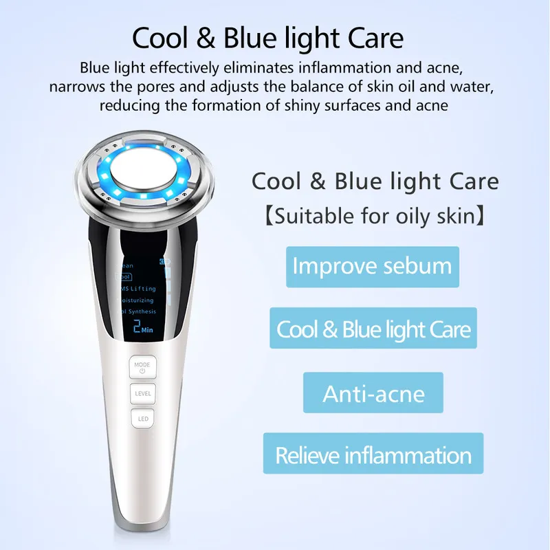 EMS Cool Massager LED Pon Light Therapy Skin Care Tool Device Ansikt Lyft Draw Sonic Massage Beauty Machine 92 220216