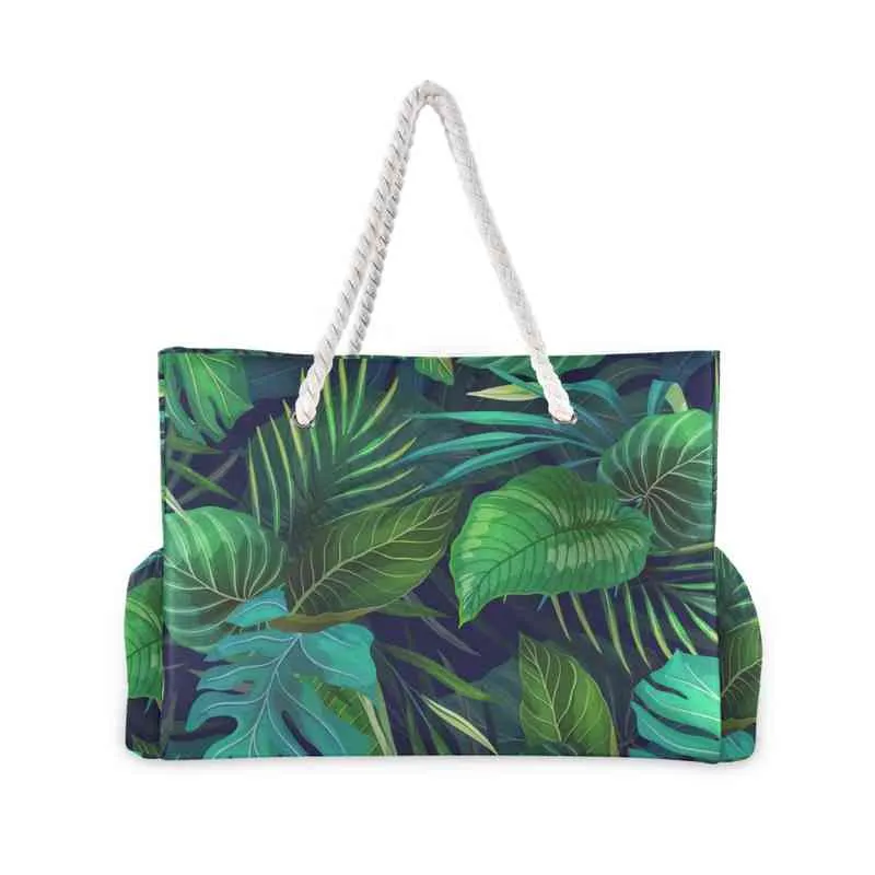 Boodschappentassen strand draagtas mode vrouwen nylon zomer grote capaciteit exotische tropische bladeren schoudertas draagtas shopping schoudertassen 220310