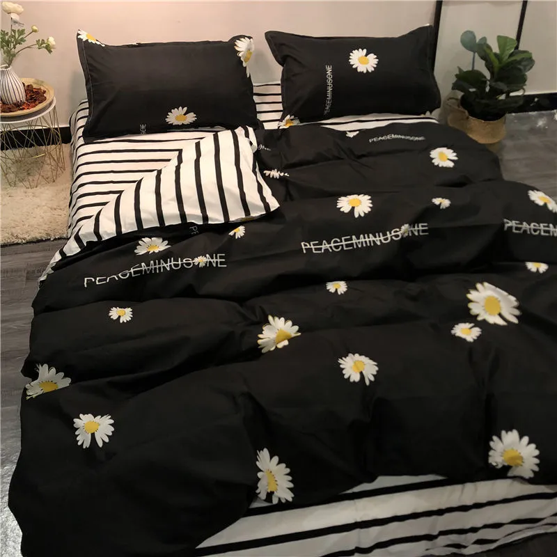 Conjuntos de cama 1Duvet capa 1bed folha 2ppillow cases 4 peças / set xadrez para cama de casal desenho animado conjunto de cama de algodão moda conjunto de cama de moda 201210