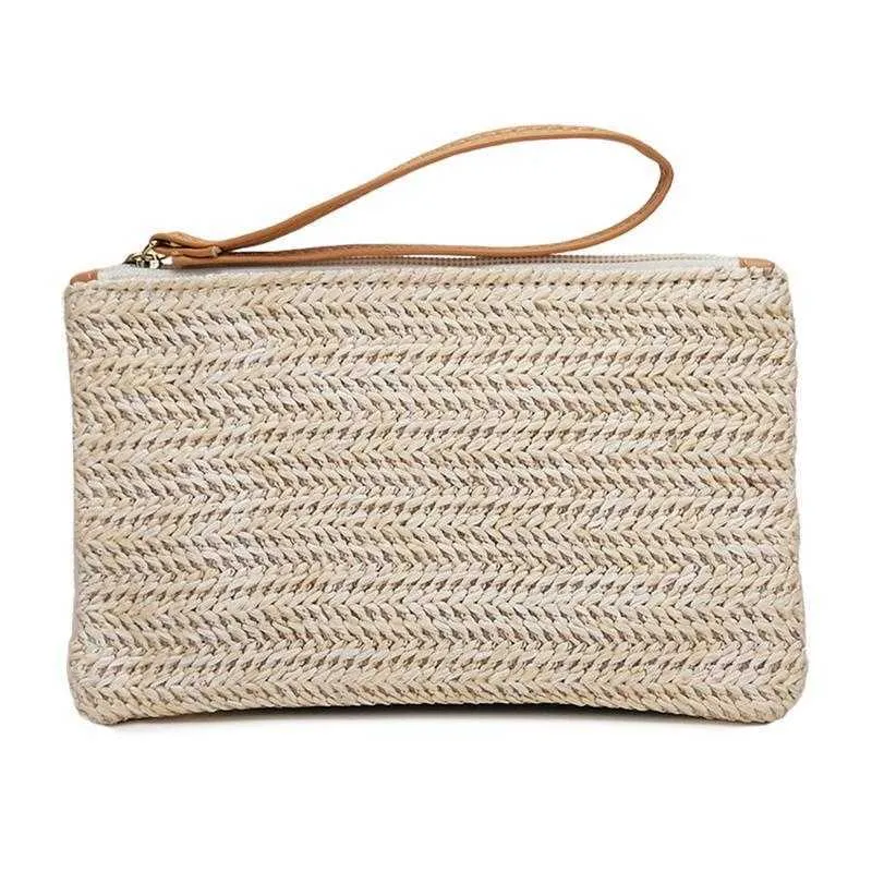 Purces Mini Straw Hand Coin Woven Purse Bag Weaving Clutch Bagsカジュアルサマービーチ携帯電話キーポケットポーチパック