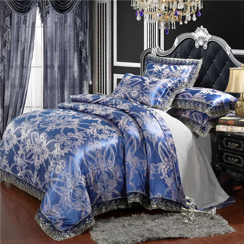 Set biancheria da letto in argento tessile la casa Set copripiumino in pizzo jacquard 4 pezzi biancheria da letto copriletto europeo copripiumino in lamiera d'oro di lusso T200706