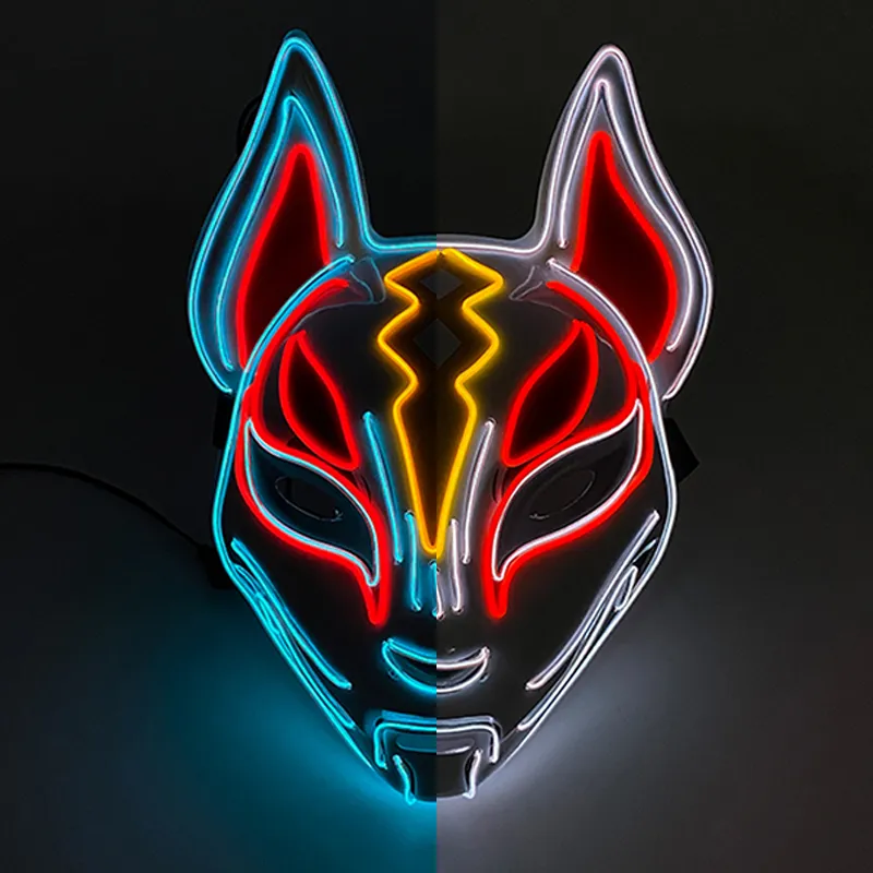 Accessoires de costumes Halloween Cosplay Party LED Light up Masque Coloré Neon Light EL Masque Japonais Anime Renard Masque Glow In The Dark DJ