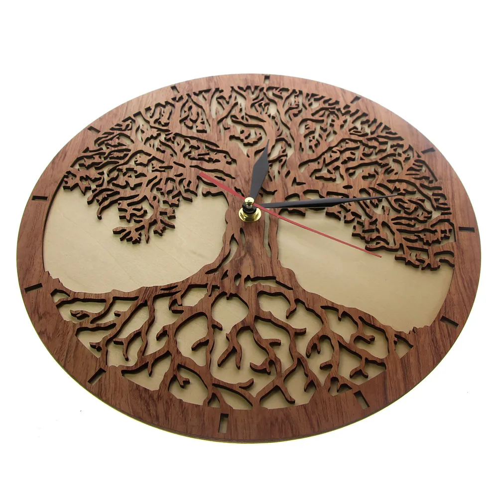 Yggdrasil Arbre de vie horloge murale en bois géométrie sacrée arbre magique décor à la maison balayage silencieux cuisine horloge murale cadeau de pendaison de crémaillère 2245Q