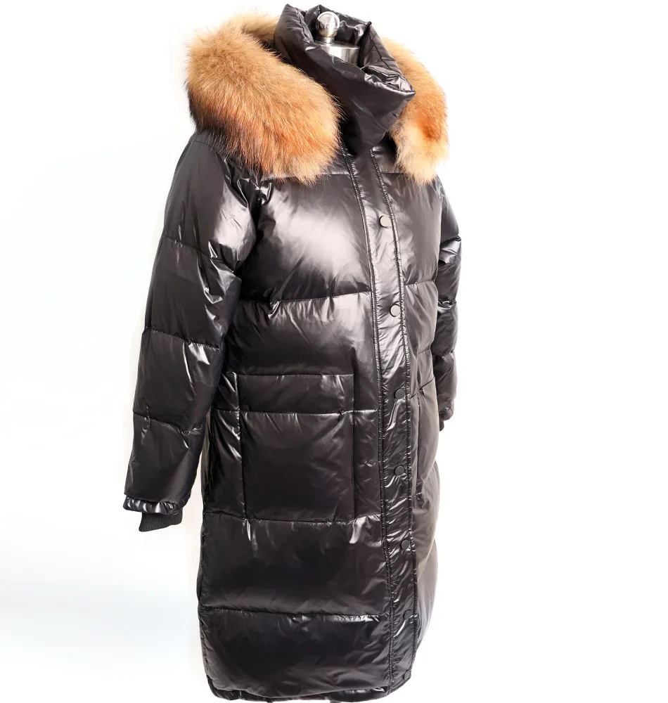 Veste en duvet de canard femme Fourrure de renard naturelle grand col veste de manteau d'hiver veste en duvet de canard pour femme manteau long chaud Park Parker 200923