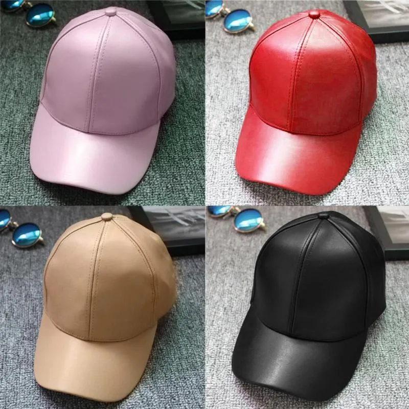 Bollmössor unisex män kvinnor pu läder baseball cap snapback utomhus sport justerbar fashionabla hatt röd khaki svart rosa marin blu318z