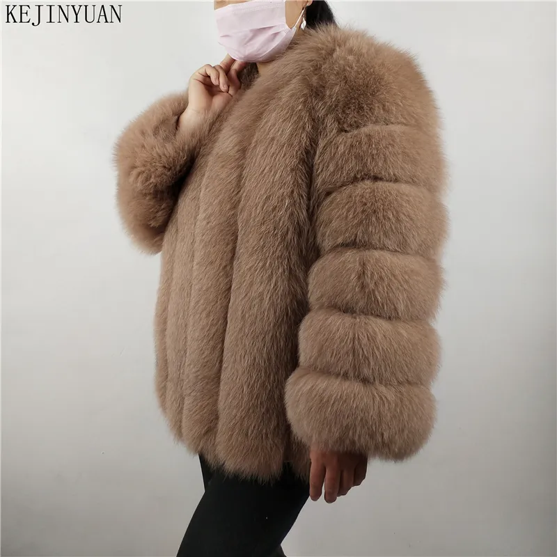 Kejinyuan real casaco de pele raposa mangas destacável pele veat inverno quente moda couro natural pele genuína casacos de couro novo estilo lj201203