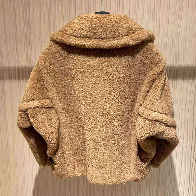 Cappotto di pelliccia invernale Vera lana Alpaca Teddy Bear Cappotto Donna Giacca di pelliccia spessa Capispalla corta Lady Streetwear S3595 211228