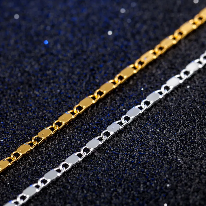 2 mm gładkie płaskie łańcuchy Naszyjnik Moda Kobiety 18 -karatowy złoty łańcuch dla mężczyzn 925 Srebrne łańcuchy Naszyjniki