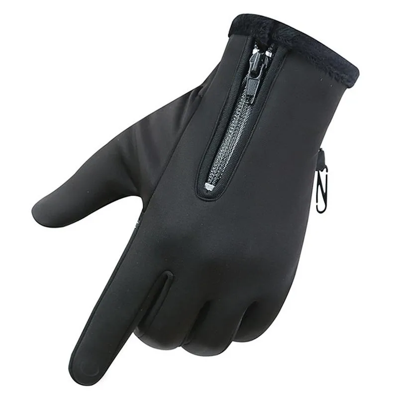 Lange Finger-Thermo-Fleece-Handschuhe für Herren und Damen, wind- und wasserdicht, Touchscreen, rutschfest, für den Außenbereich, gepolsterte Reißverschluss-Handschuhe2681