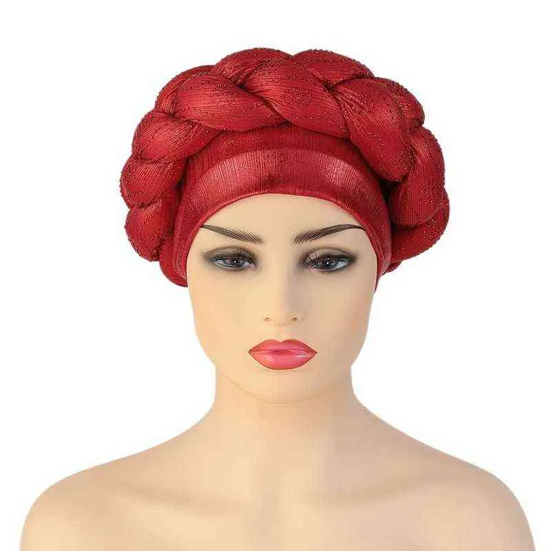 African Hat Pattern Headwrap Hats for Women Pre-Tied Africain Designer Bonnets Turban Knot Aso Oke Africaine Turbante Auto Gele 22311p