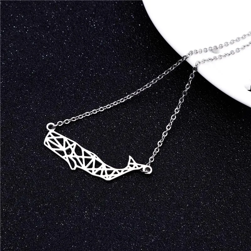 Senfai New Arrival Cutting Design Copper Stainless Steel Animal Origami Whale Shape Hollow Pendant Necklace Choker Jewelry Party292a