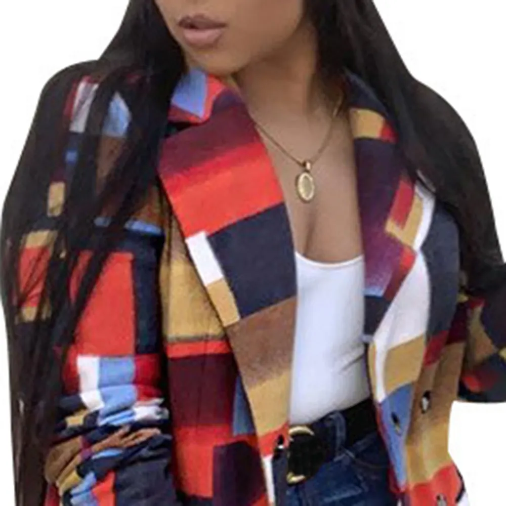 Color Plaid Wool Coat Women Fall Winter Long Woolen Coats Plus Size Overcoat Fashion African Ladies Oversized Outerwear LJ201106