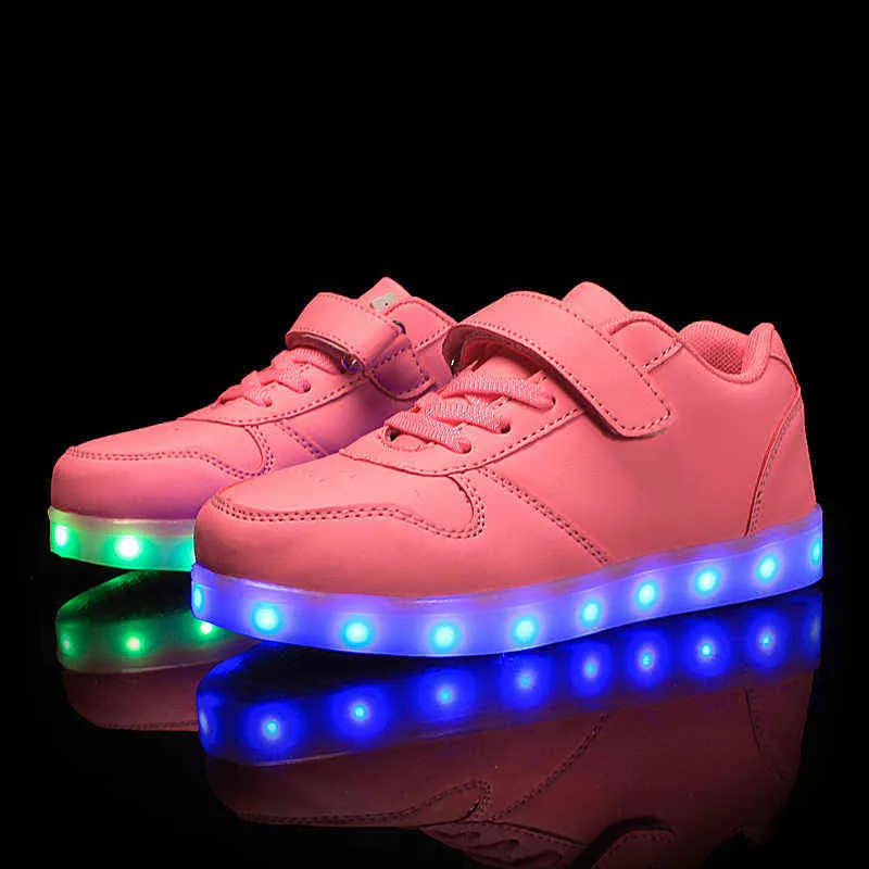 Größe 25-37 Kinder LED-Schuhe leuchtende Turnschuhe Kid Krasovki mit Hintergrundbeleuchtung USB leuchten leuchtend für Jungen Mädchen 220115