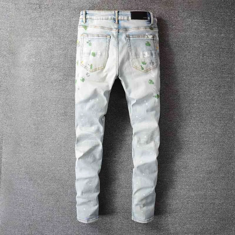 designers Jeans Amirrss men's Pants New US casual hip hop high street wear and tear make old wash splash ink color painting slim fitting jeans man #685 V27U