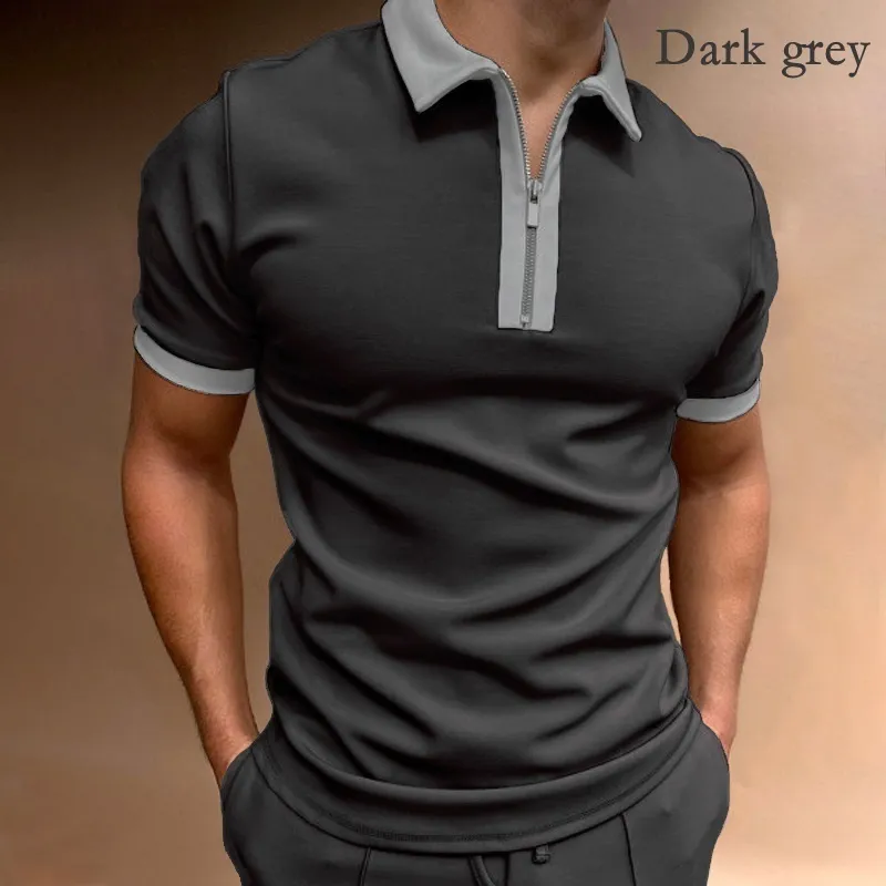 Men's Golf Shirt Summer Solid Color Short Sleeve Zipper Lapel Casual Lean Trend Premium T-shirt 220308