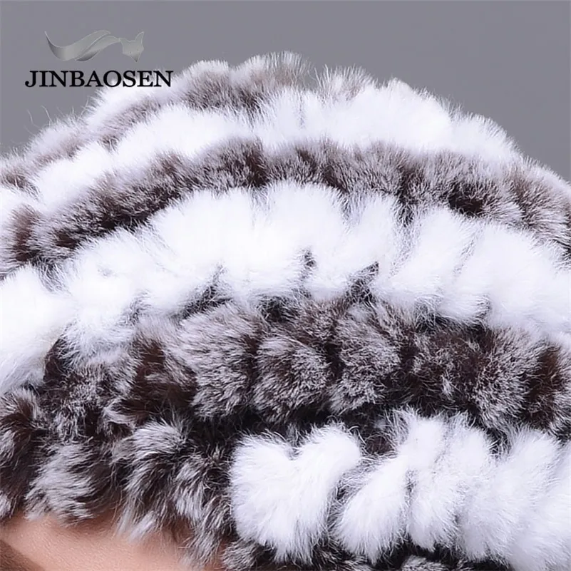 Gorro de esquí JINBAOSEN de piel de visón natural de punto doble cálido de conejo a la moda para mujer Y201024282g