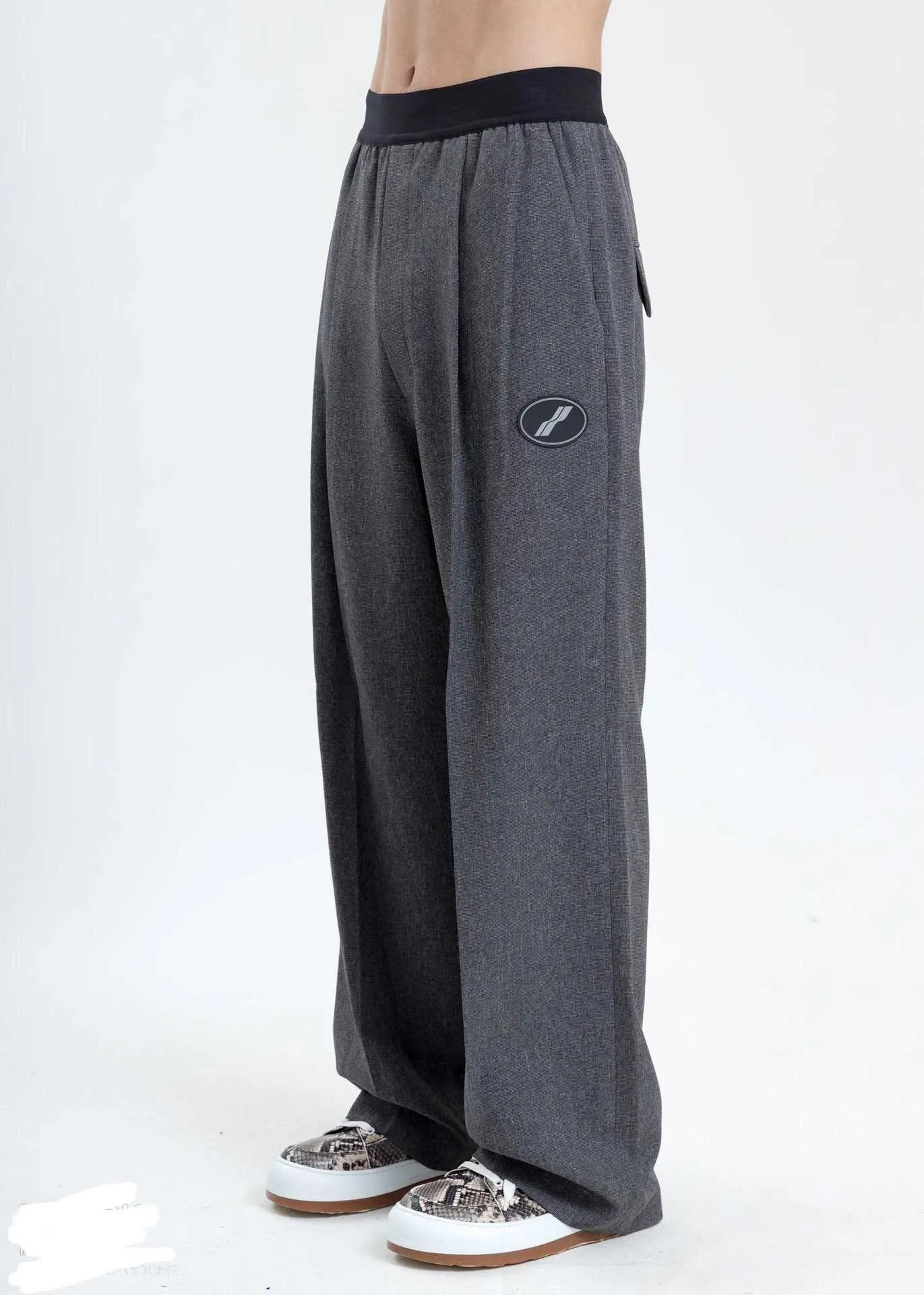 Calças masculinas Alta versão da marca de moda coreana We11done cintura alta pendurada machos e calças largas dos homens e mulheres