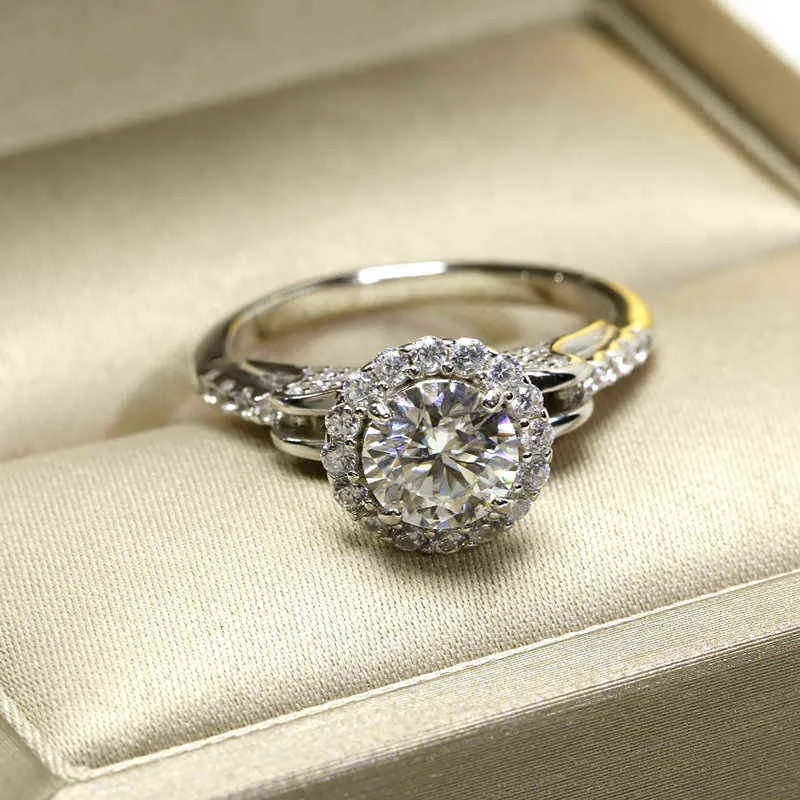 Luomansi Real Moissan Diamond Riamond Ring D Color 1 Carat 925 стерлингового серебра для стерлингового извещателя полный инкрустация Gemstone RNG Fine Wedding подарок 211217
