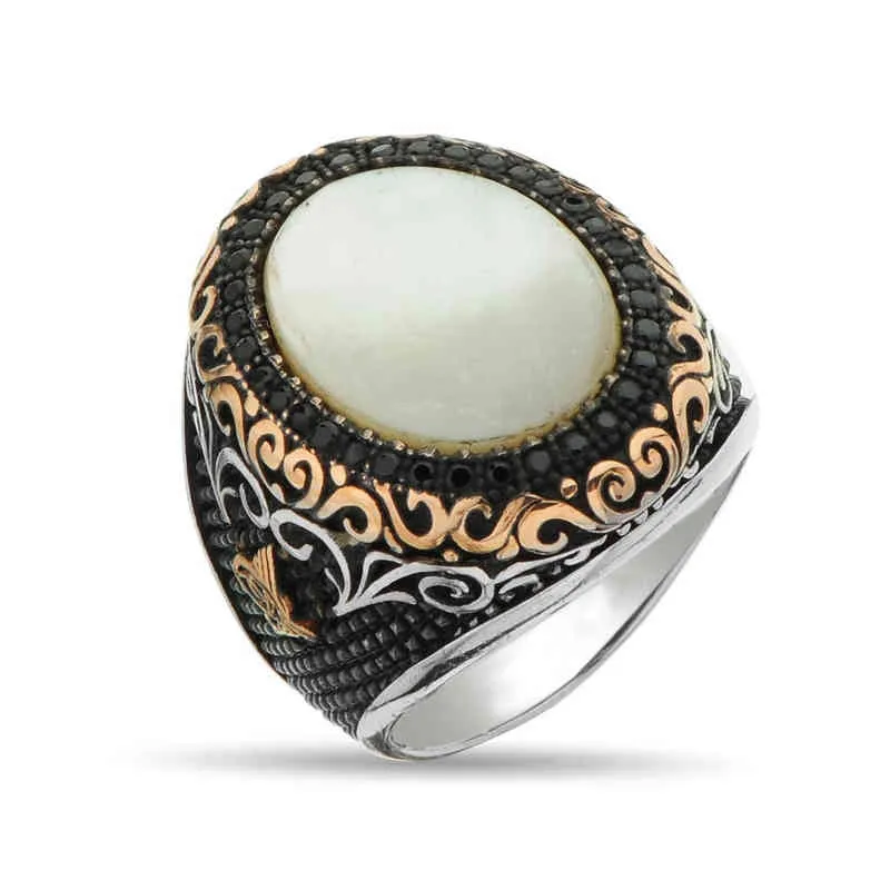 30 أنماط خمر مصنوعة يدويًا خاتمًا تركيًا للرجال للنساء الفضة القديمة اللون الأسود Onyx Stone Punk Rings المجوهرات الدينية 237y