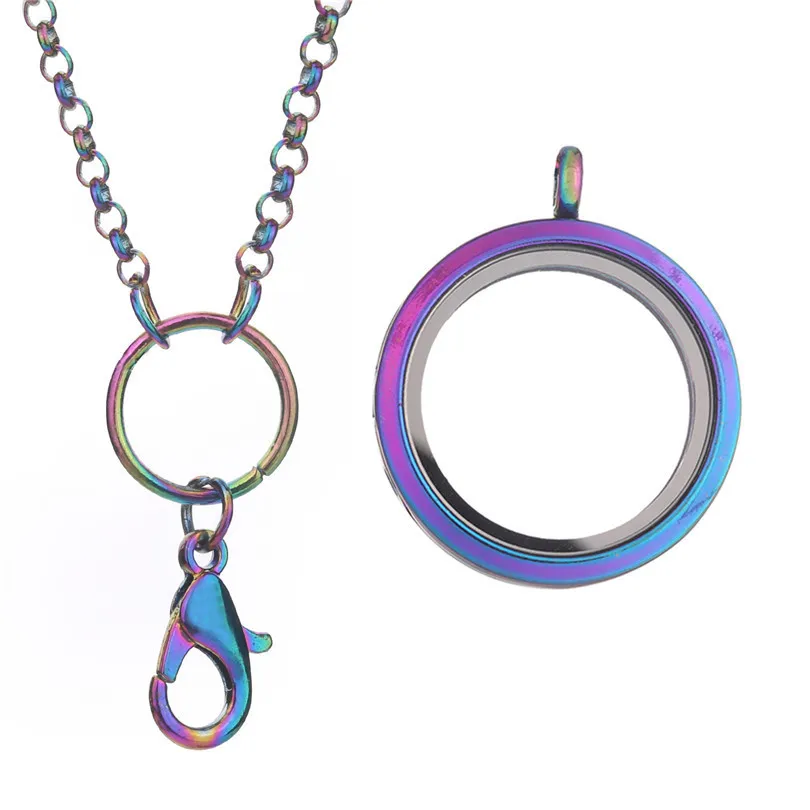 10 -stcs Rainbow Color Round zwevend charmed medelie hanger voor vrouwen ketting magnetische geheugen woonglasslandet met ketens y1217v