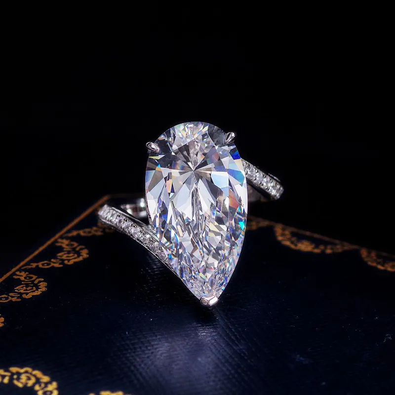 Anillo de diamantes de compromiso de boda con piedras preciosas de moissanita creado en Plata de Ley 100 925 de lujo, joyería fina Whole8293230