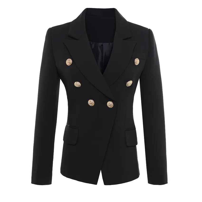 HIGH-QUALITY-New-Fashion--Runway-Style-Women-s-Gold-Buttons-Double-Breasted-Blazer-Outerwear-Plus