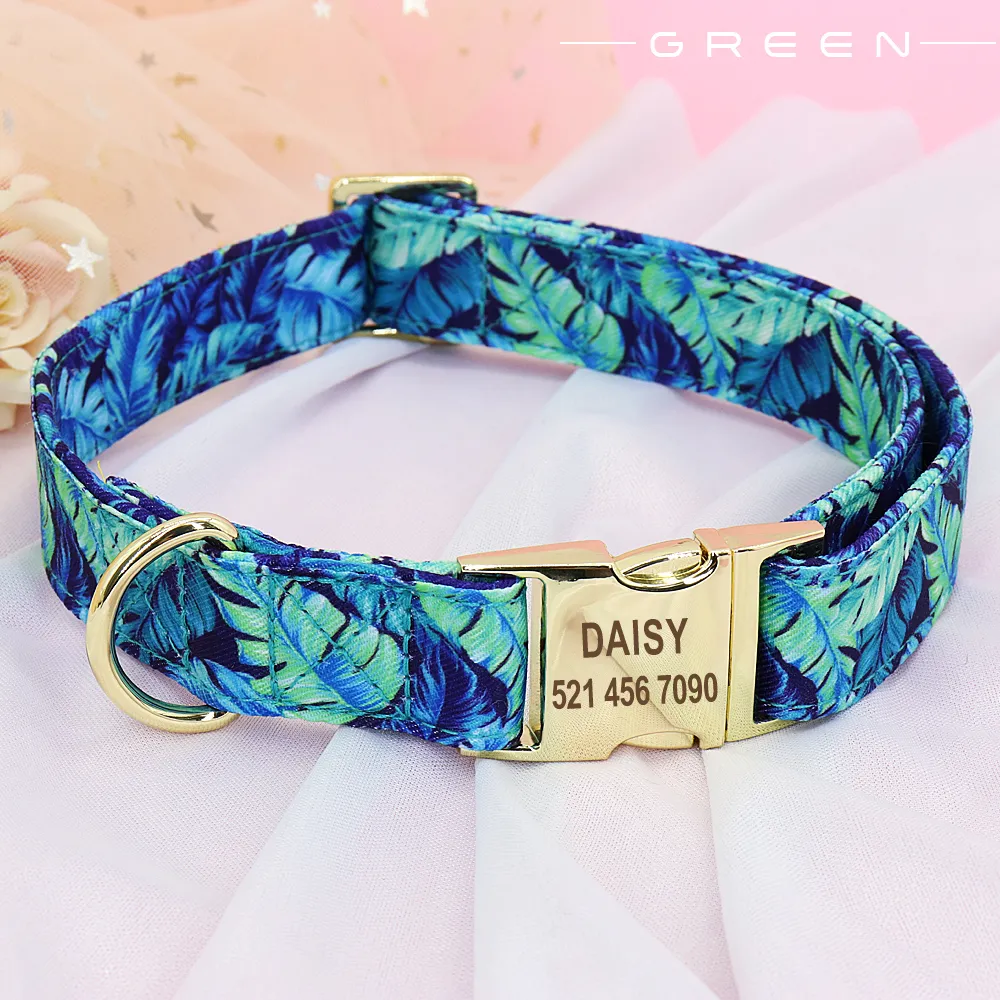 Personalized Dog Collar Nylon Tag Collars Fashion Floral Printed Pet ID Customized Nameplate for For Medium Large s Y200917