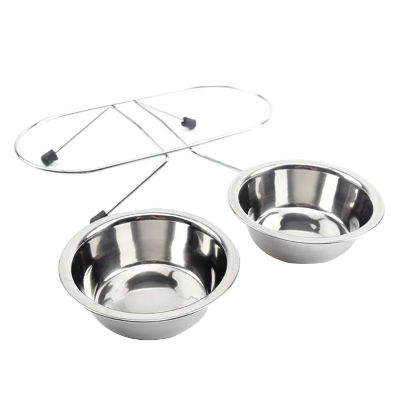 Double bol en acier inoxydable pour chien et chat, support surélevé, plat surélevé, nourriture et eau pour animaux de compagnie, Y200917
