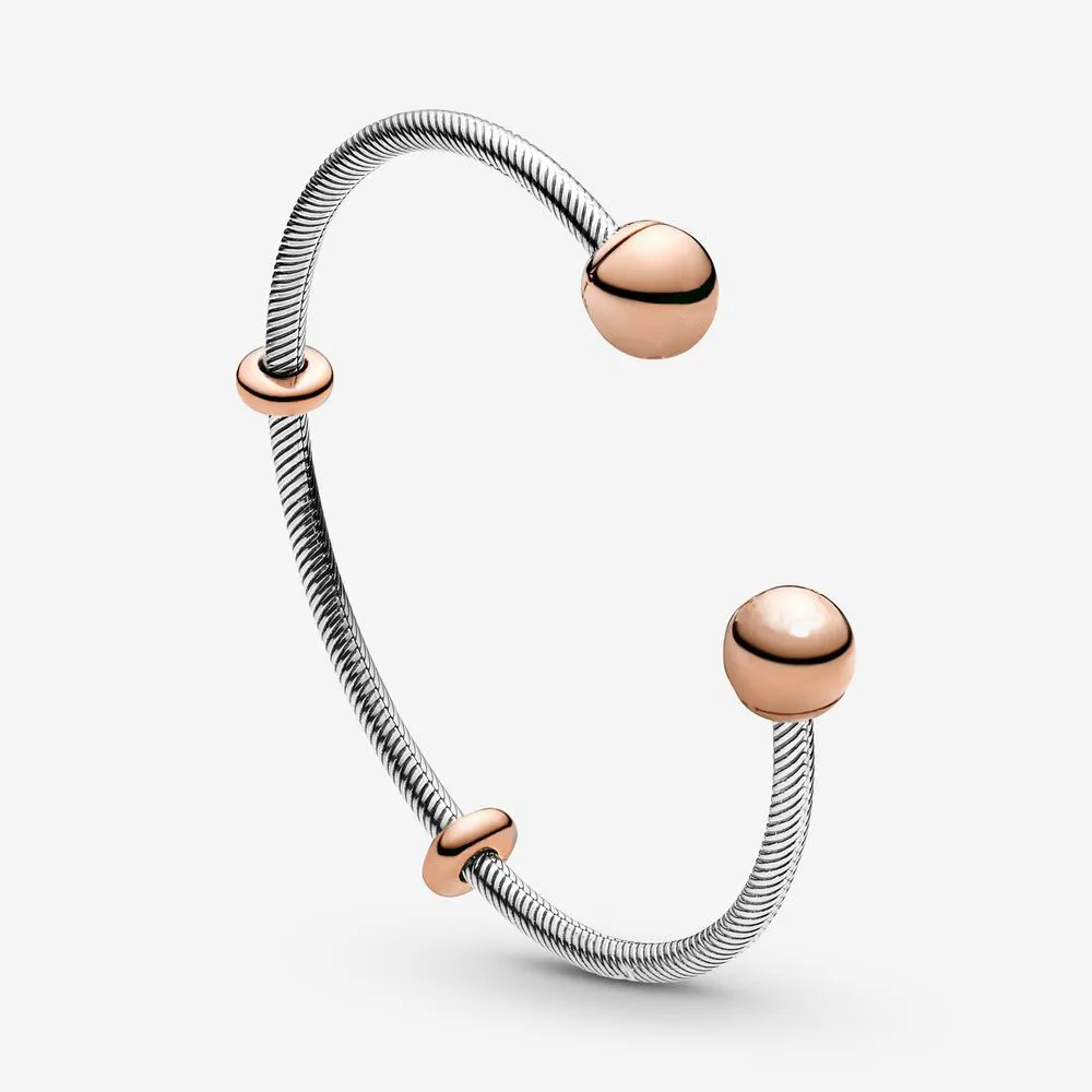 100 ٪ 925 Sterling Silver Rose Gold Moments Snake Chain Style Open Bangle Fashion Engagement Jewelry Aceessories Making For2379