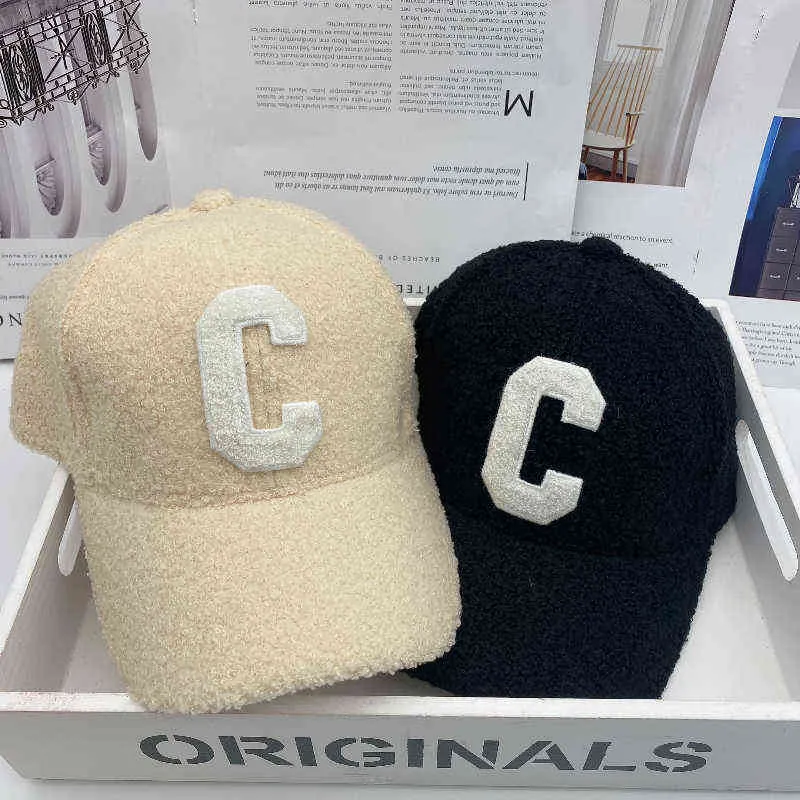 Ladies Autumn and Winter New Lamb Fur Caps Tide Brand C Letter Embroidery Warm Baseball Cap Outdoor Street Fashion Wild Hat AA2203253T