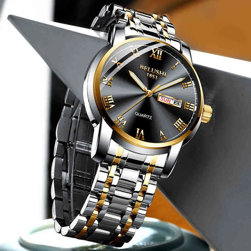 BELUSHI лучший бренд, мужские часы из нержавеющей стали, деловые часы с датой, водонепроницаемые светящиеся es, мужские роскошные спортивные кварцевые наручные часы 220117212L