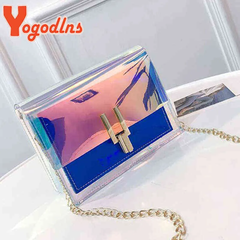 Bolsas de compras Yogodlns láser transparente crossbody mujeres cadenas de moda hombro pequeño mensajero verano playa dama bolso sac 220301