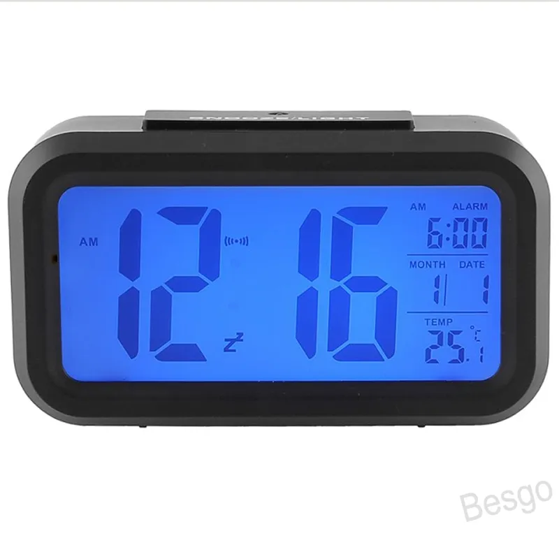 Muet Réveil Plastique LCD Horloge Intelligente Température Mignon Photosensible Chevet Numérique Réveils Snooze Veilleuse Calendrier BH4298 WXM