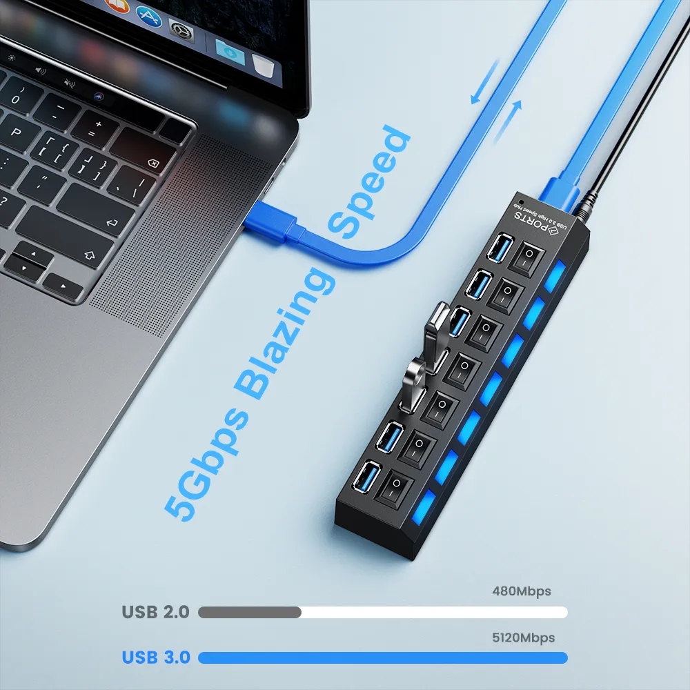 USB 3.0 HUB USB Splitter Çoklu USB 3 0 Hub Anahtarı Güç Kaynağı Adaptörü Ile Bir Çoklu 2.0 Genişletici Hab