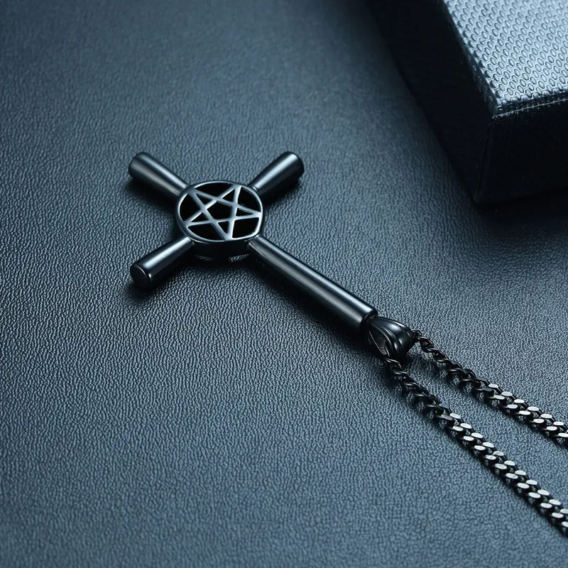 Kyrkans tätning av Satan Cross Nelaces Pendant för män Crucifix Satanic Rostly Steel Nelace Manliga smycken2023304