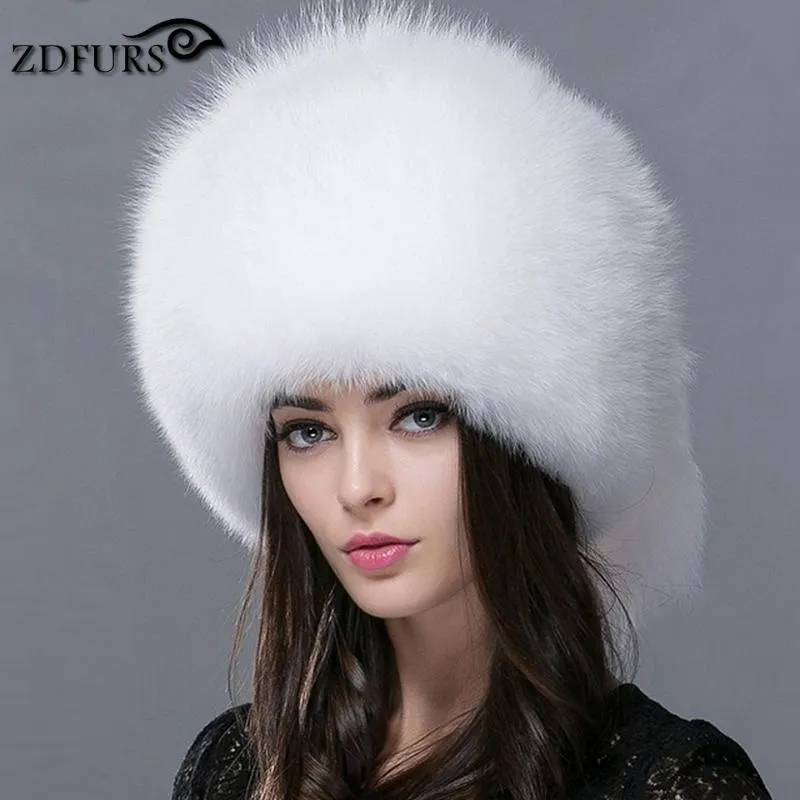 Bonnet Skull Caps ZDFURS Femmes Russe Ushanka Trapper Fourrure Bombers Chapeau Réel Chapeaux Dôme Mongol Hat13036