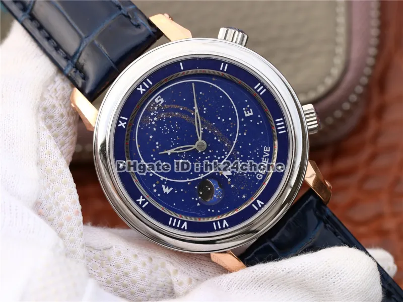 최고 품질 43mm 그랜드 합병증 Celestial Moscow Sky Moon Cal 240 자동 Mens Watch 5102PR 블루 다이얼 가죽 스트랩 신사 W223V