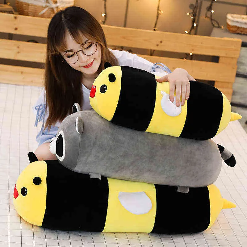 Cylindrical Animals Toys Long Cartoon Stuffed Plush Legs Pillow Panda Bear Frog Bee Pig Raccoon Sleeping Bolster Kids Adults AA220314